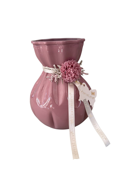 Vaso in Vetro Colorato con Fiori e Nastro – Fiori di Lena
