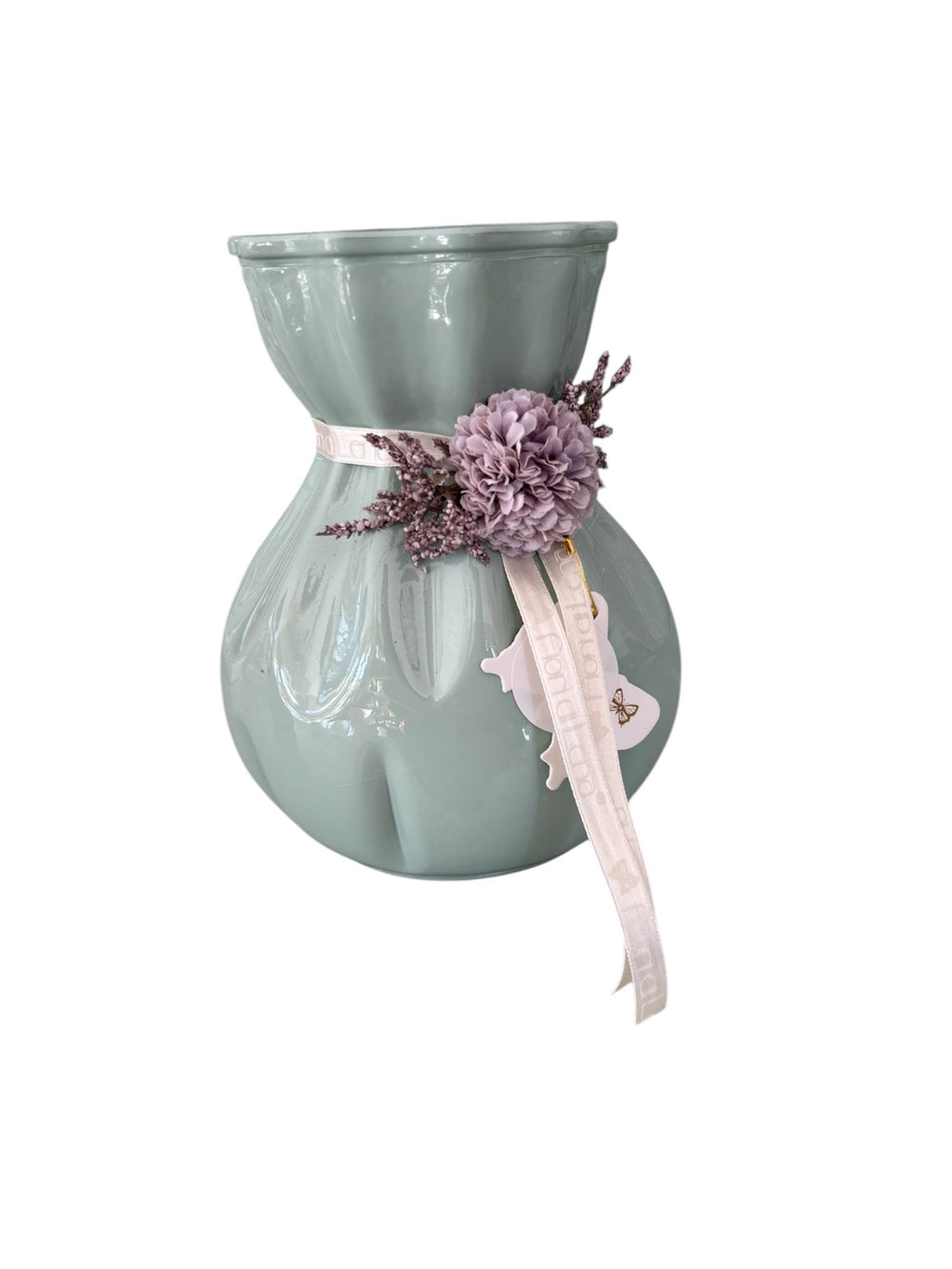 Vaso in Vetro Colorato con Fiori e Nastro 18 h cm – Fiori di Lena