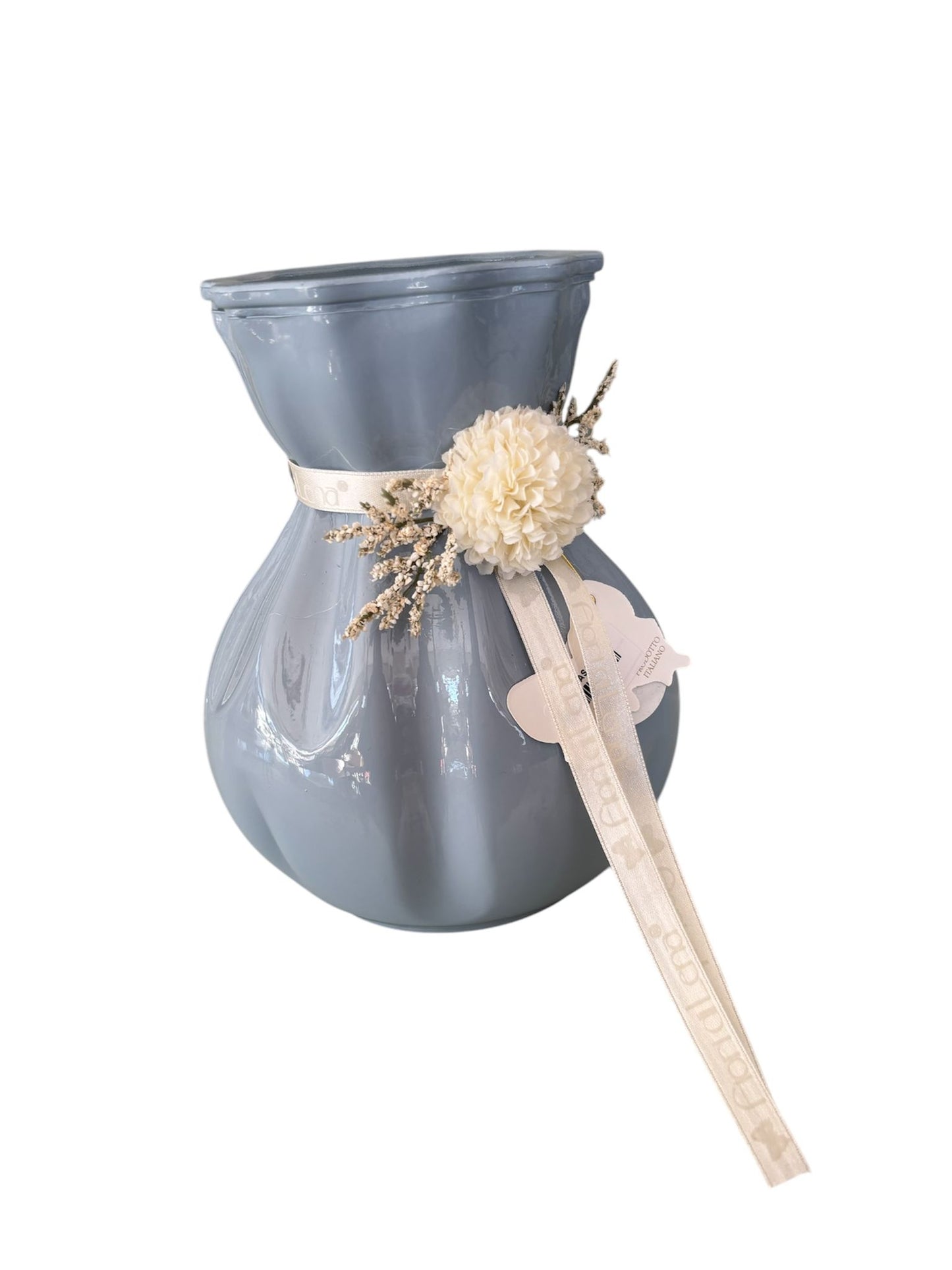 Vaso in Vetro Colorato con Fiori e Nastro – Fiori di Lena