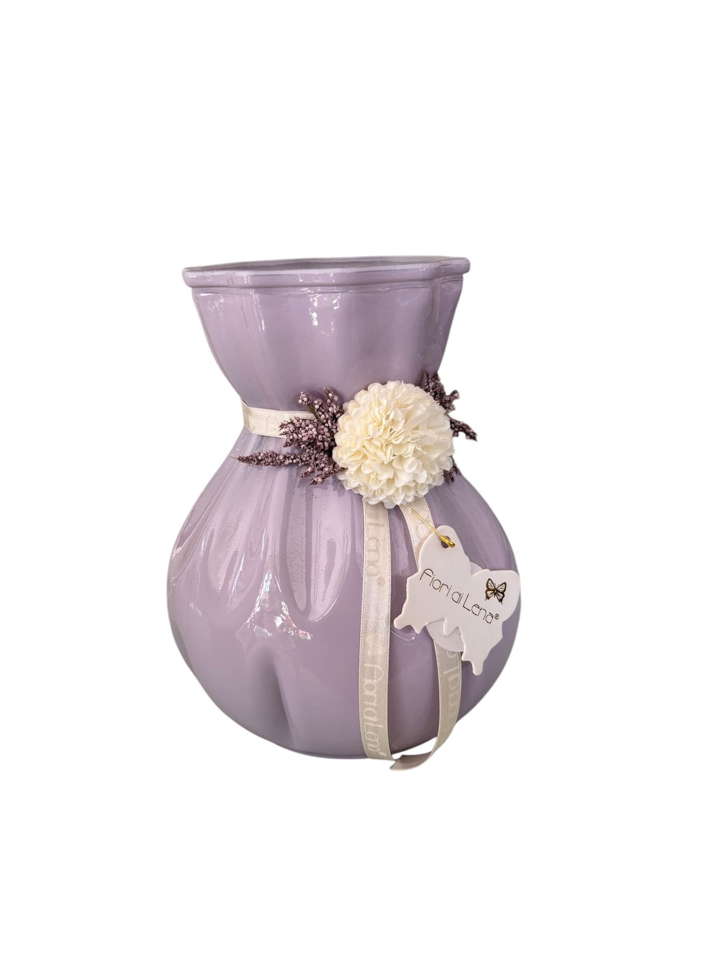 Vaso in Vetro Colorato con Fiori e Nastro – Fiori di Lena