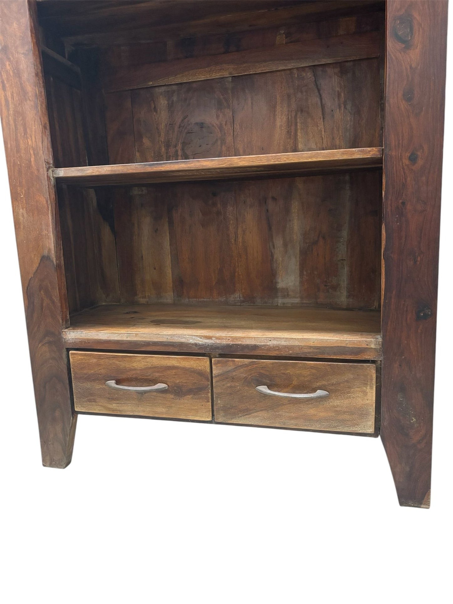 Libreria in Legno Sheesham Massello con 4 Ripiani e 2 Cassetti
