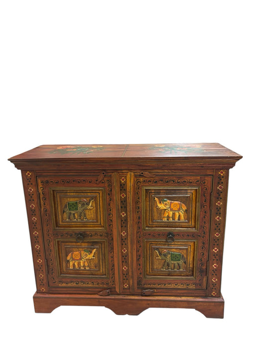 Madia Bassa in Legno Sheesham con Intarsi Fatti a Mano
