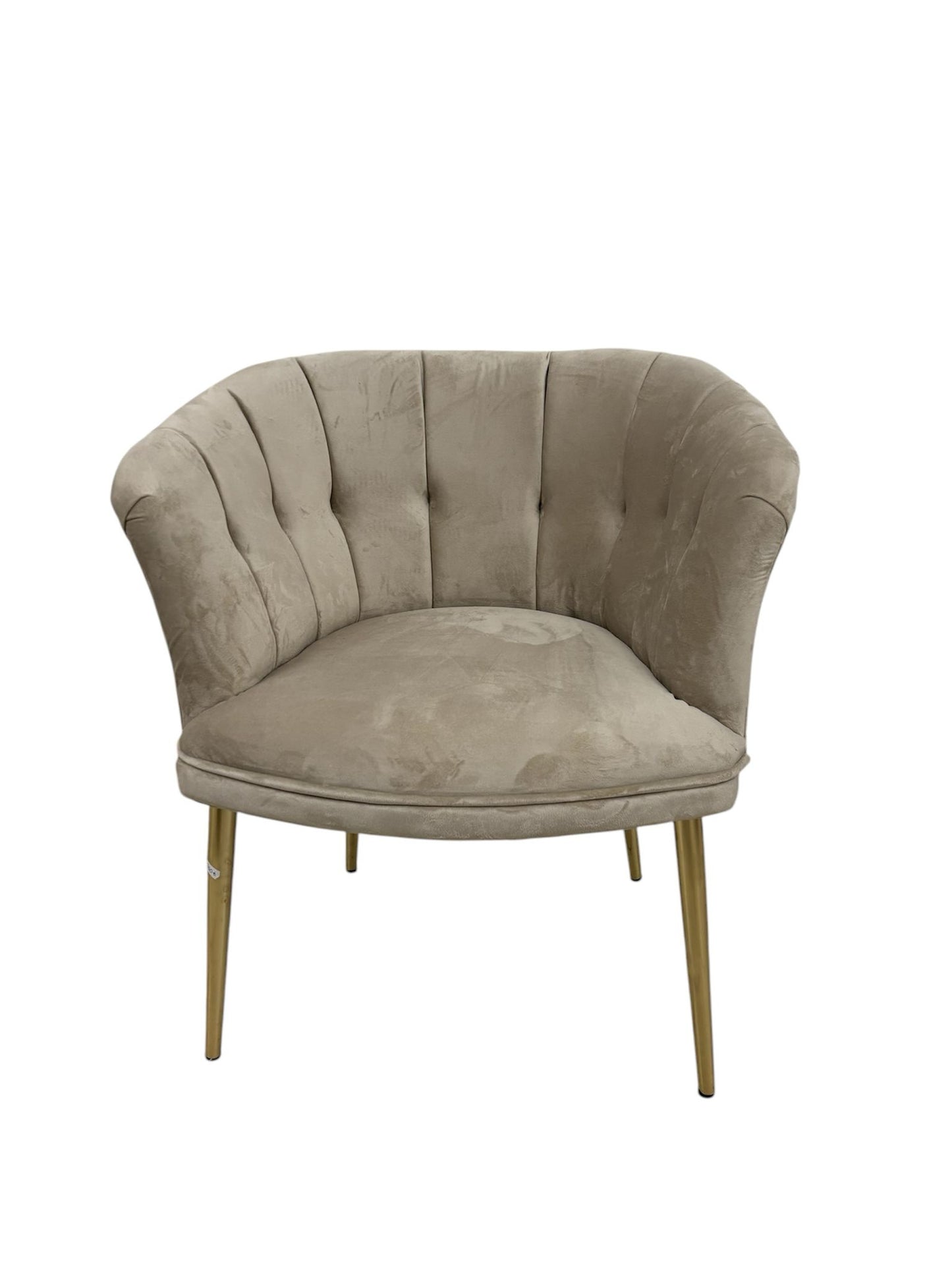Poltrona in Velluto Beige a Conchiglia con Piedini Oro – In Art