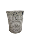 Cesta in Vimini Bianca con Coperchio e Rivestimento Floreale 48 h cm – Angelica Home
