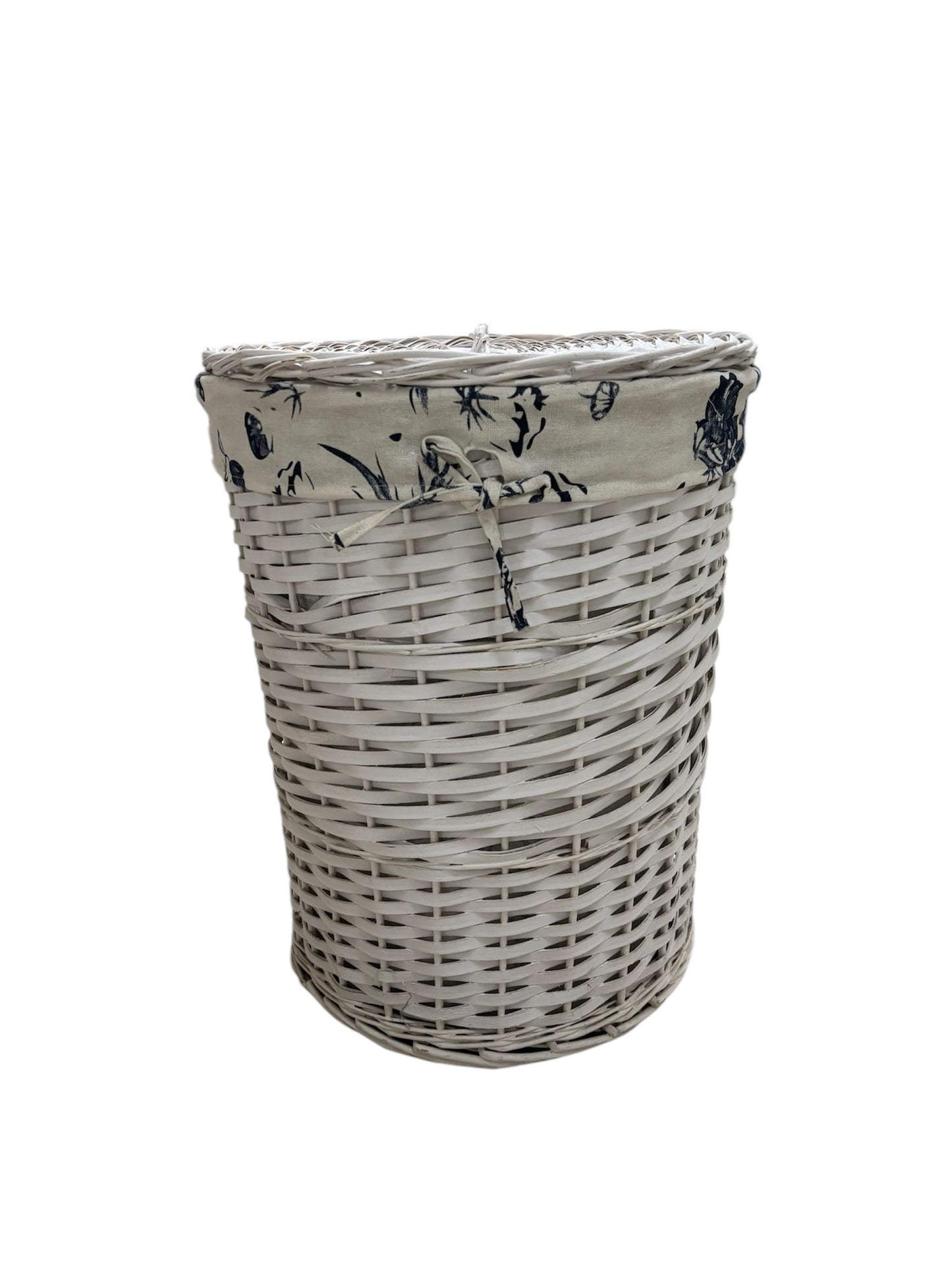 Cesta in Vimini Bianca con Coperchio e Rivestimento Floreale 48 h cm – Angelica Home