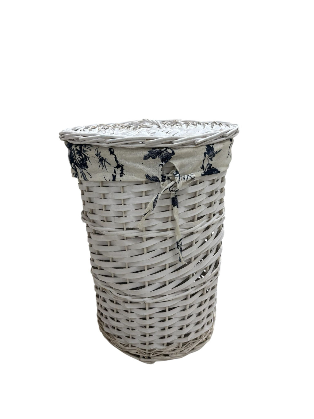 Cesta in Vimini Bianca con Coperchio e Rivestimento Floreale 40 h cm – Angelica Home