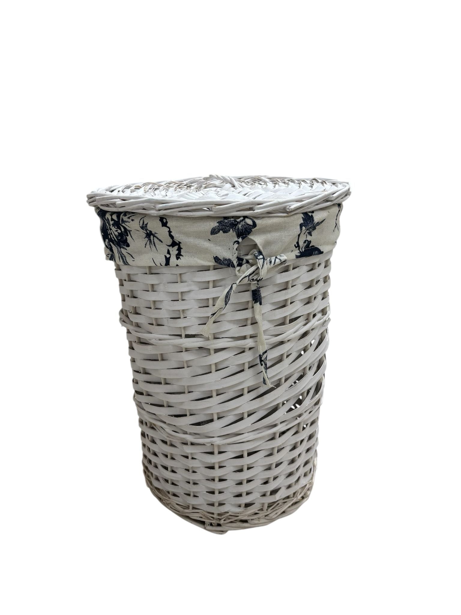 Cesta in Vimini Bianca con Coperchio e Rivestimento Floreale 40 h cm – Angelica Home