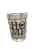 Cesta in Metallo Grigio Scuro con Sacco in Cotone e Scritta "Home" – In Art