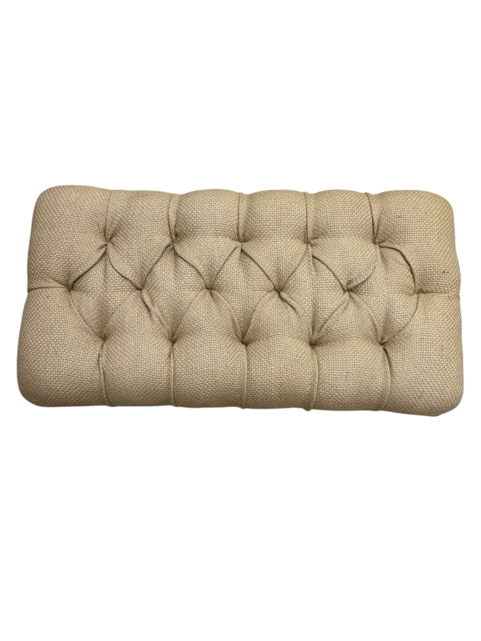 Pouf Rettangolare in Juta Beige con Piedini in Legno Scuro – In Art