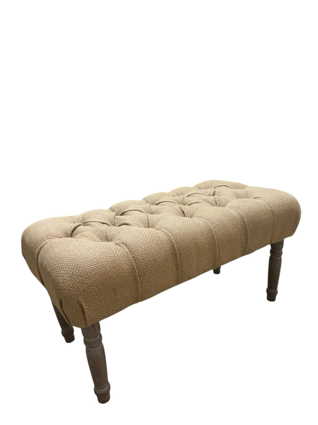 Pouf Rettangolare in Juta Beige con Piedini in Legno Scuro – In Art