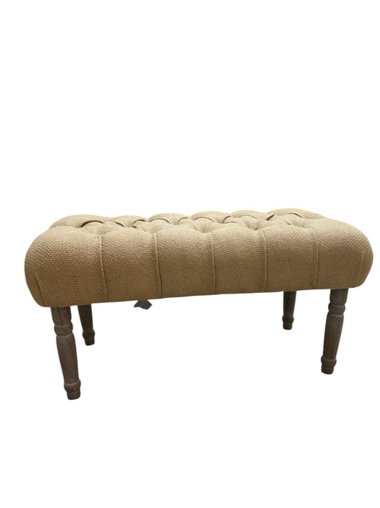Pouf Rettangolare in Juta Beige con Piedini in Legno Scuro – In Art