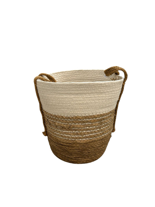 Cesta in Rattan e Cotone con Manici 32 h cm – Stile Naturale e Versatile