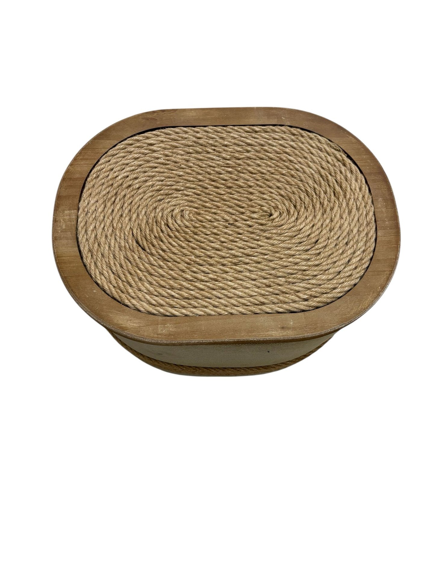 Pouf Contenitore in Legno Rivestito in Tessuto con Corda Decorativa – In Art