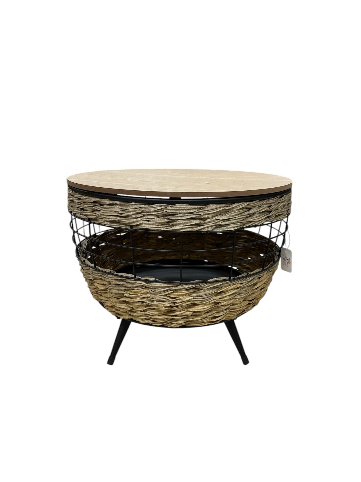 Tavolino Basso in Legno e Ferro con Inserti in Vimini – Clayre & Eef