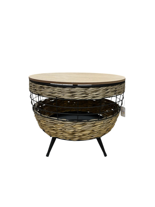 Tavolino Basso in Legno e Ferro con Inserti in Vimini – Clayre & Eef