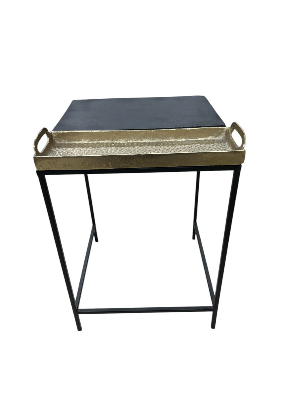 Tavolino in Ferro Battuto Nero con Vassoio Oro 50 h cm - In Art