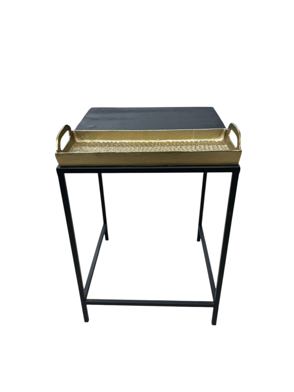 Tavolino in Ferro Battuto Nero con Vassoio Oro 60 h cm - In Art