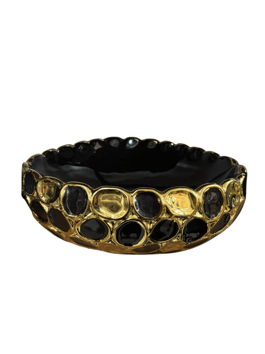 Centrotavola Tondo in Ceramica Oro e Nero – In Art