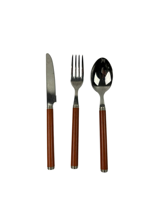 Set di 48 Posate in Acciaio Inox con Manico Effetto Legno  – Le Perle