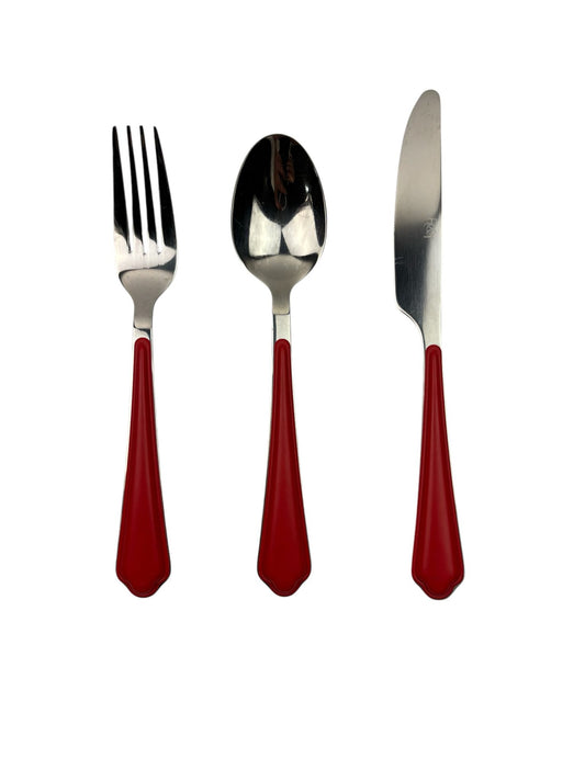 Set di 48 Posate in Acciaio Inox - Manico Rosso in Plastica