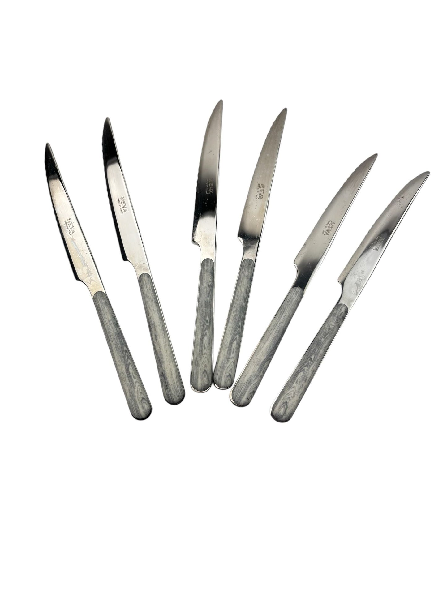 Set di 6 Coltelli da Carne in Acciaio Inox - Manico Effetto Legno Grigio