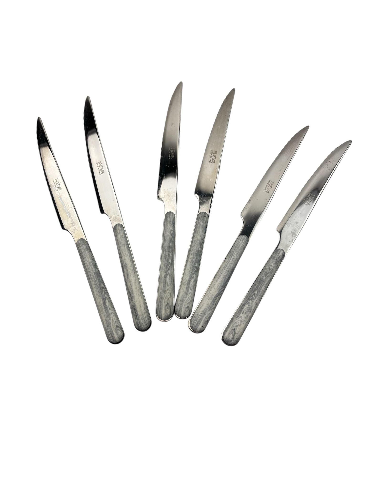 Set di 6 Coltelli da Carne in Acciaio Inox - Manico Effetto Legno Grigio