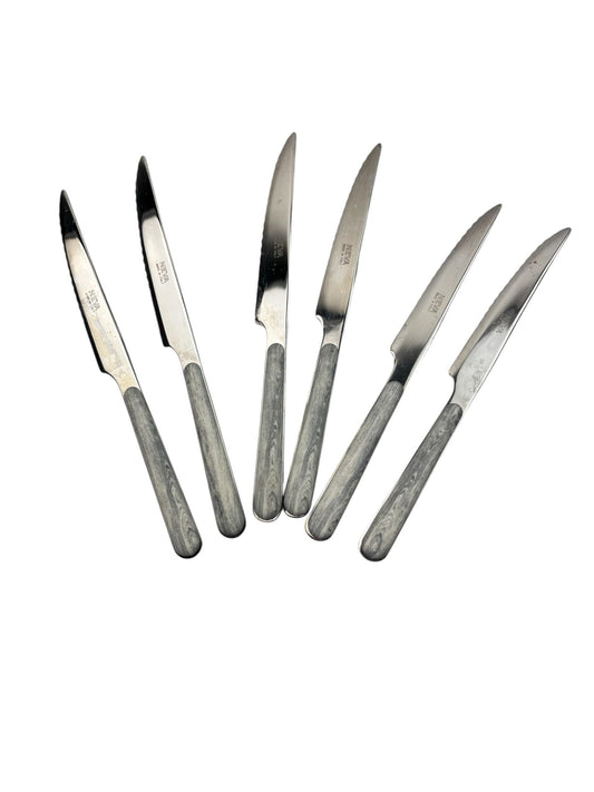 Set di 6 Coltelli da Carne in Acciaio Inox - Manico Effetto Legno Grigio