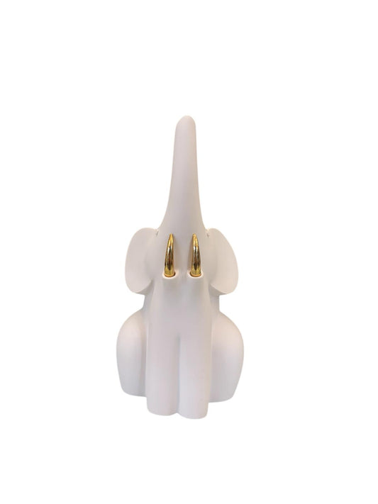Elefantino in Marmorino Bianco con Zanne in Oro 23 cm  – Bongelli Preziosi