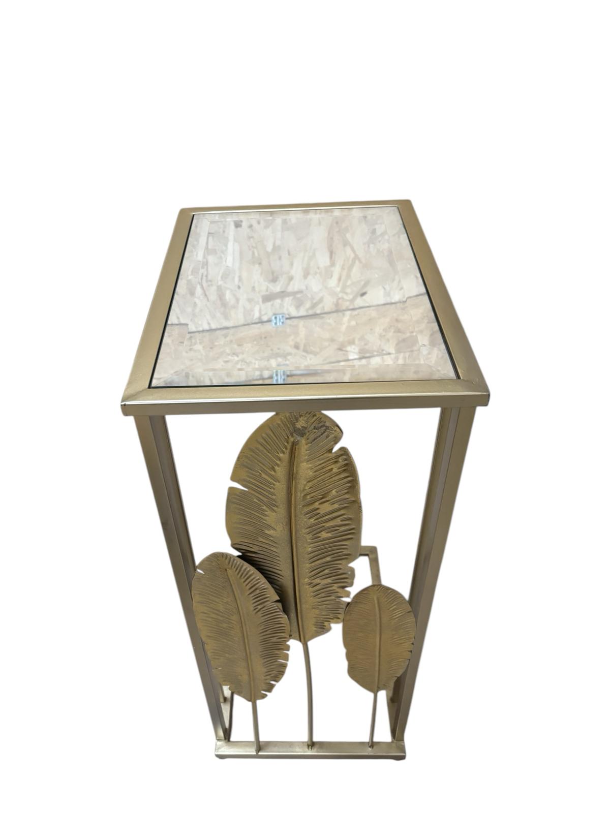 Tavolino in Metallo Oro con Foglie e Piano Specchiato 75 h cm  – Clayre & Eef