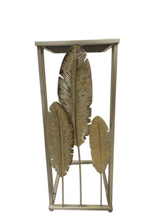 Tavolino in Metallo Oro con Foglie e Piano Specchiato 75 h cm  – Clayre & Eef