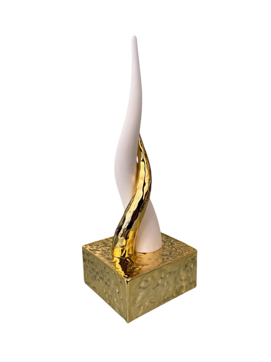 Scultura Corni Incrociati in Resina Bianco e Oro 20 cm  – Bongelli Preziosi