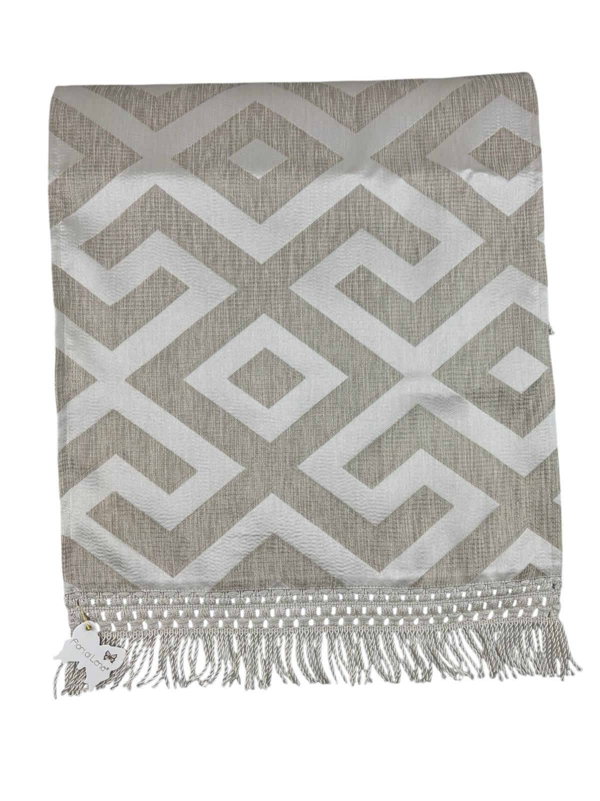 Runner Champagne con Frange e Fantasia Geometrica 147 cm  – Fiori di Lena