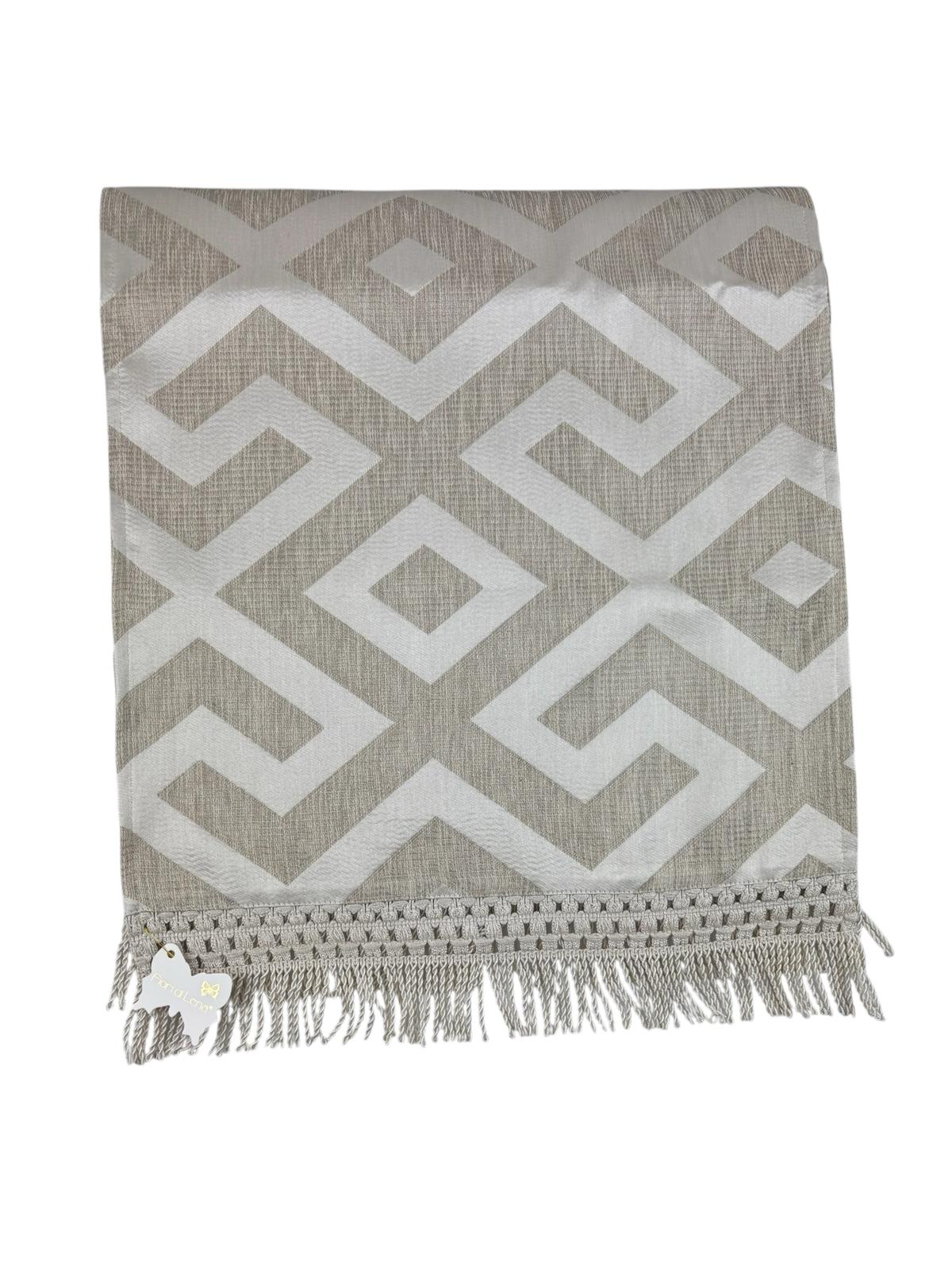 Runner Champagne con Frange e Fantasia Geometrica 147 cm  – Fiori di Lena