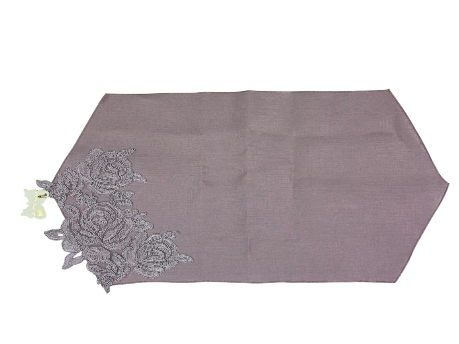 Runner in Lino con Fiore in Pizzo Lilla 70 cm – Fiori di Lena