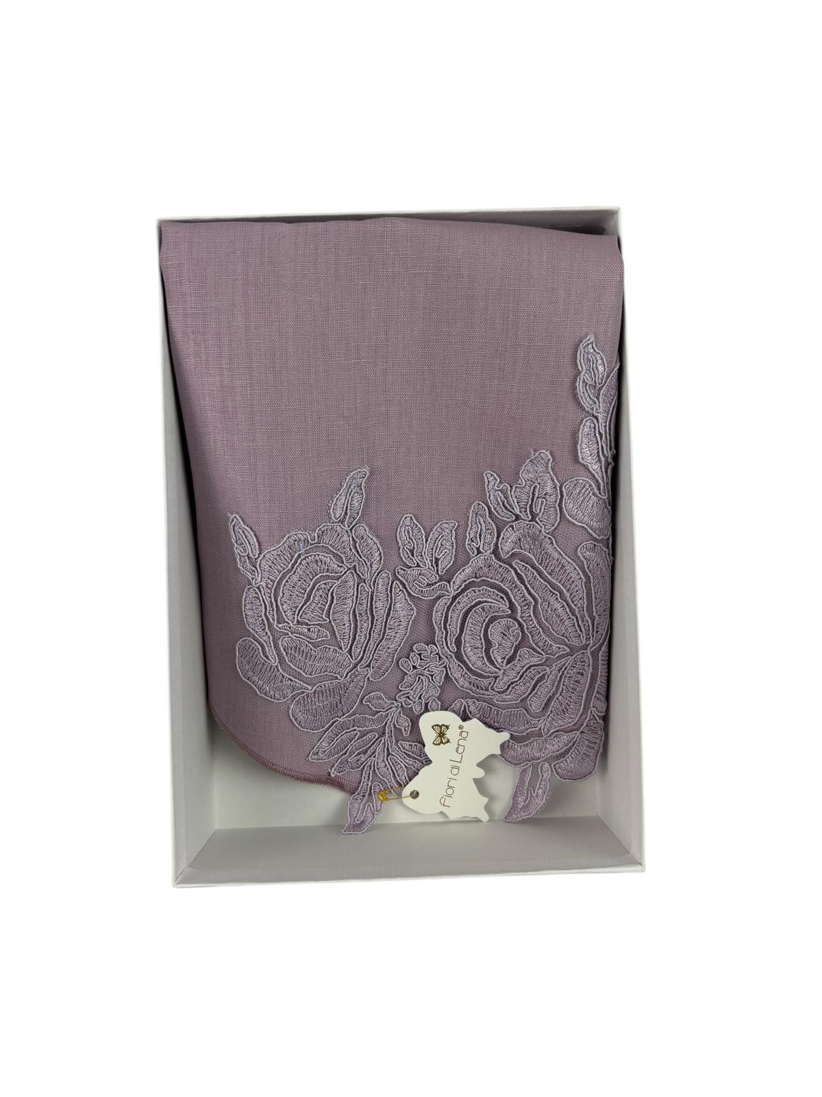Runner in Lino con Fiore in Pizzo Lilla 70 cm – Fiori di Lena