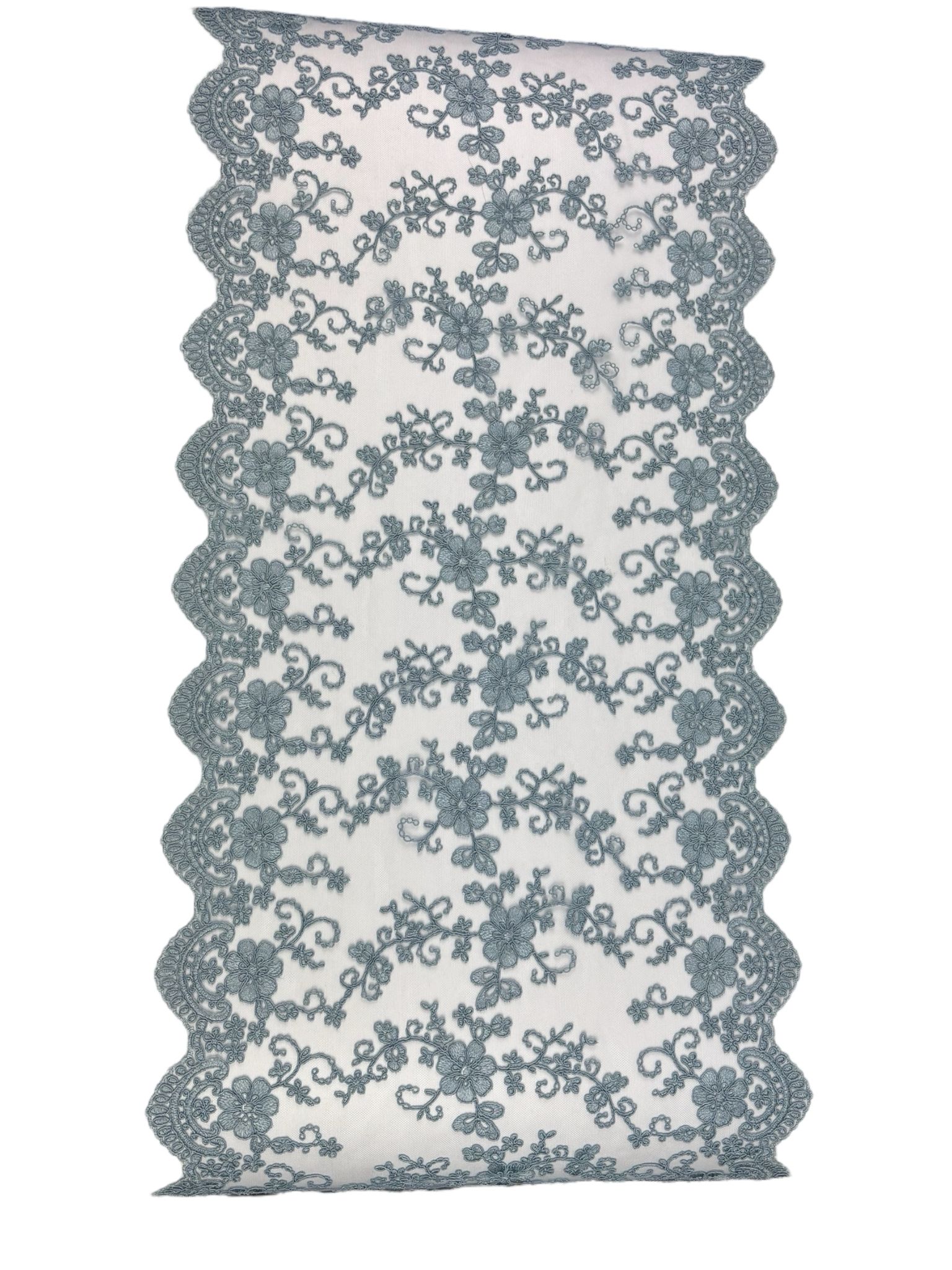 Runner in Pizzo Impero Laminato Azzurro Polvere 100 cm– Fiori di Lena