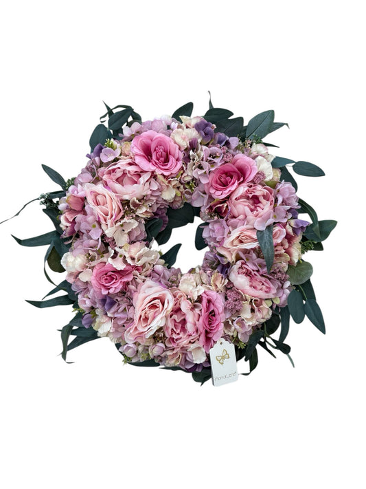 Fuoriporta Pasquale con Ghirlanda di Fiori Magenta 46 cm – Fiori di Lena