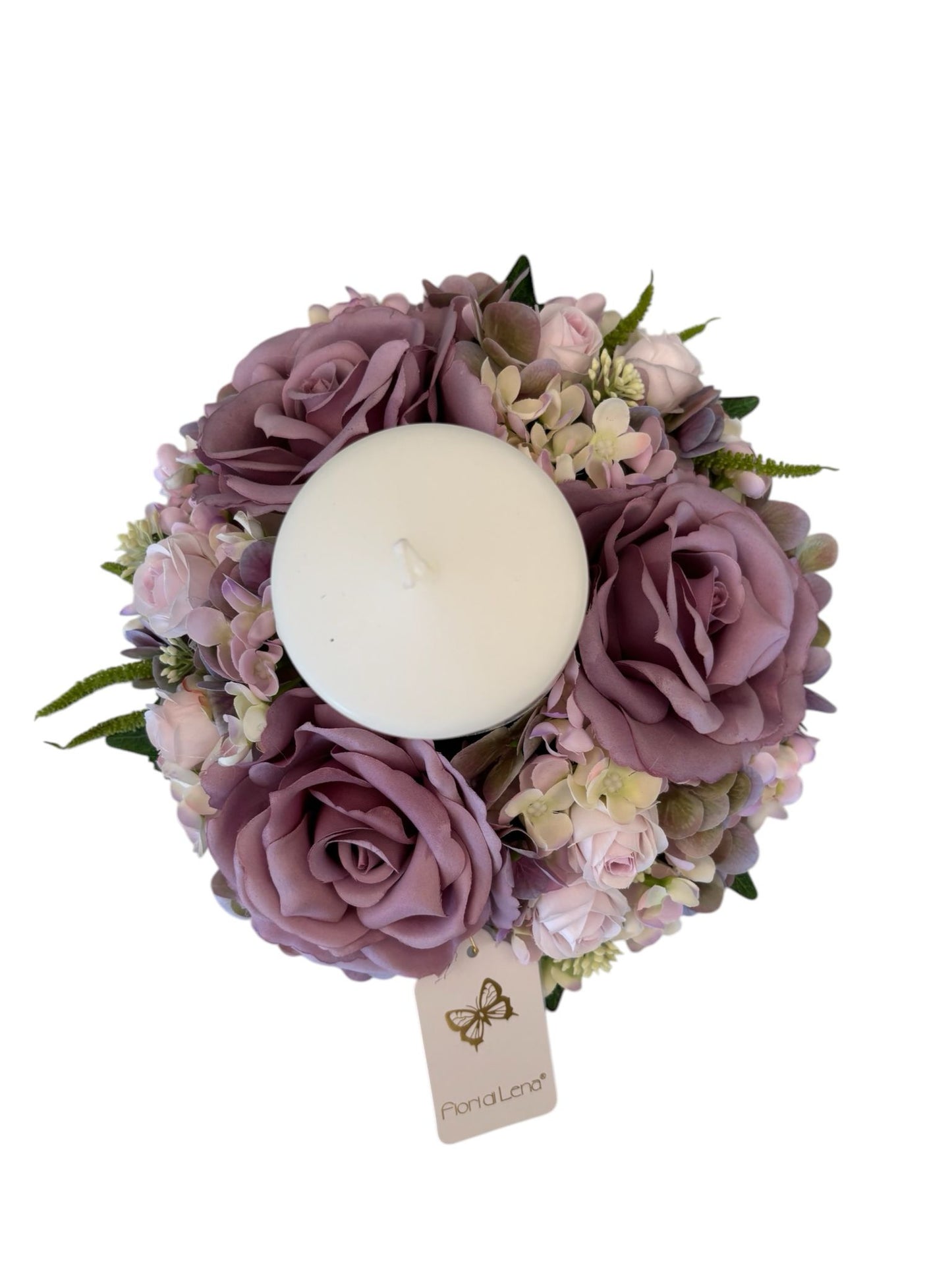 Centro Tavola con Ghirlanda Floreale e Candela diametro 22 cm – Fiori di Lena