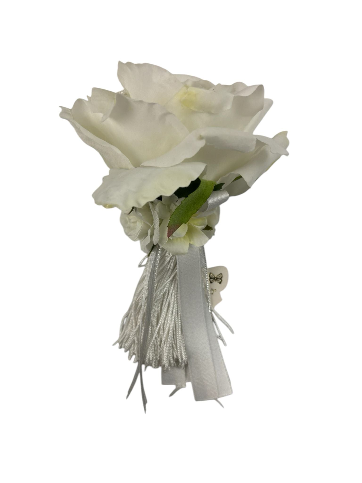 Nappa Decorativa con Rosa Bianca e Frange 20 cm – Fiori di Lena