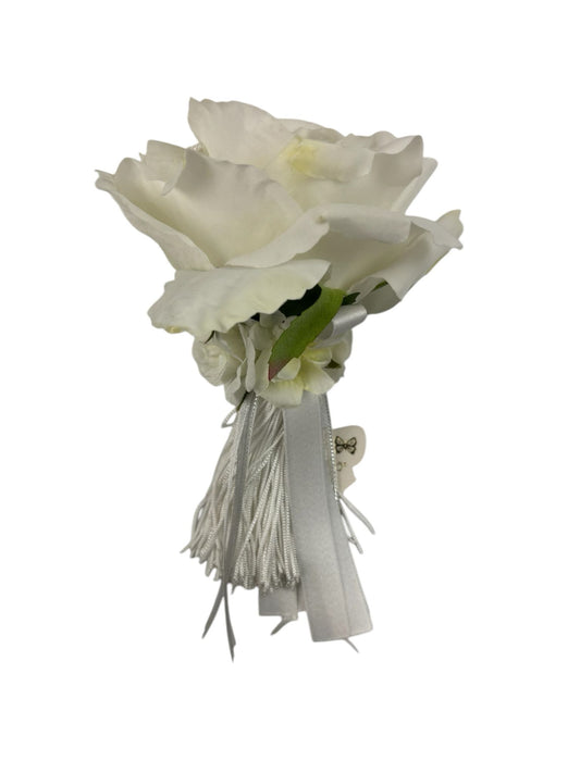 Nappa Decorativa con Rosa Bianca e Frange 20 cm – Fiori di Lena