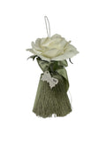 Nappa Decorativa con Rosa Bianca e Frange 22 cm – Fiori di Lena