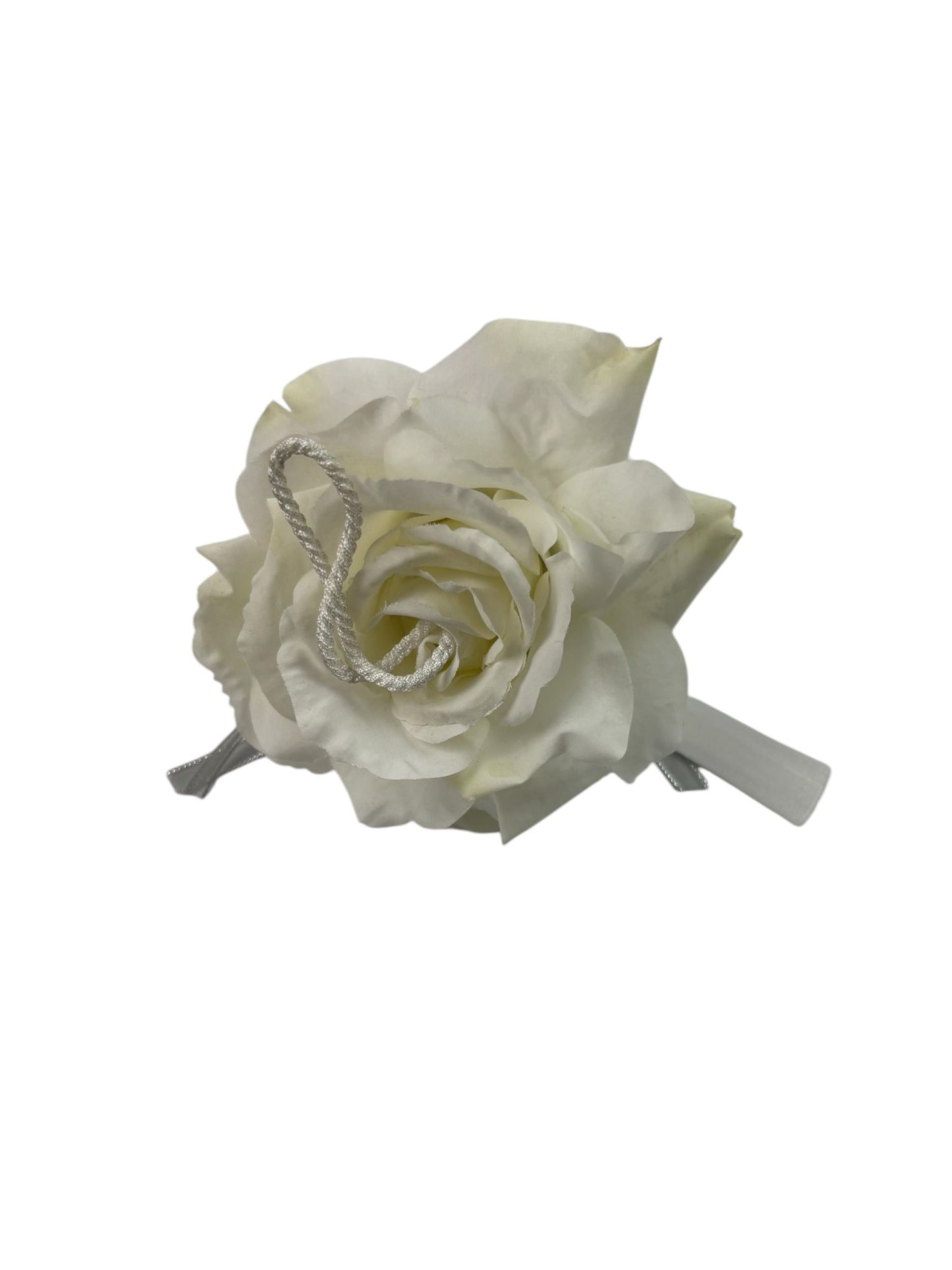 Nappa Decorativa con Rosa Bianca e Frange 20 cm – Fiori di Lena