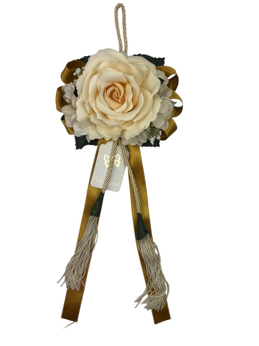 Nappa da Armadio con Rosa Avorio e Nastri Oro 40 cm - Fiori di Lena