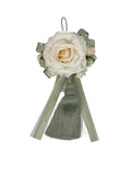 Nappa Decorativa con Rosa Bianca e Nastri Pendenti Salvia 32 cm - Fiori di Lena