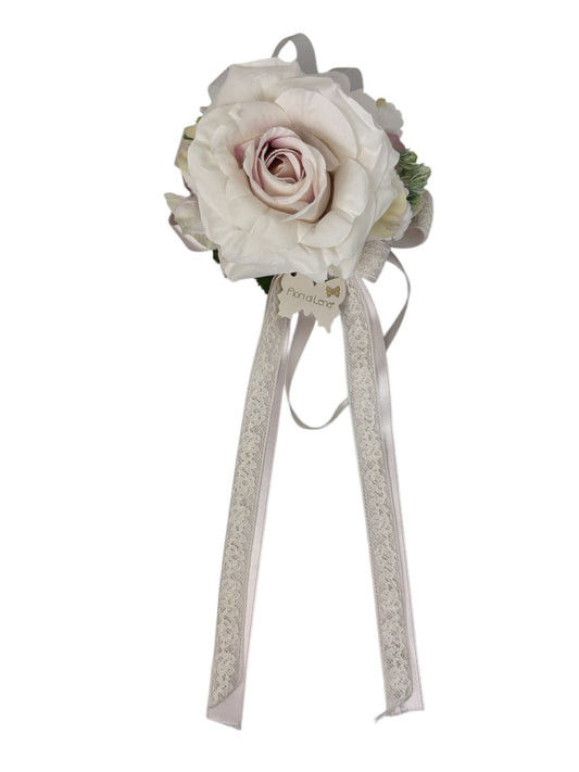 Fermatenda con Rosa Centrale e Nastri Pendenti 35 cm - Fiori Di Lena