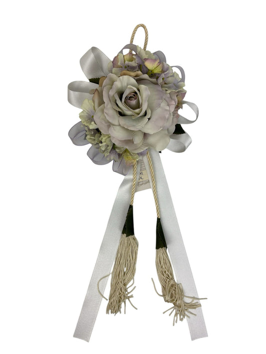 Nappa Decorativa con Rosa Lilla e Nastri Lavanda 36 cm - Fiori di Lena