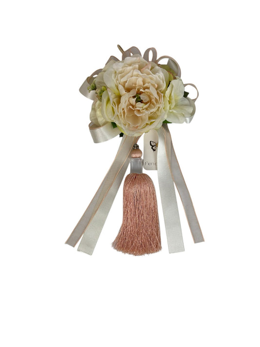 Nappa Decorativa con Ortensia Centrale Bianca - Fiori di Lena