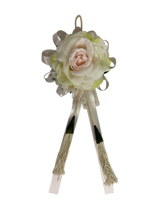 Nappa Decorativa con Rosa Bianca e Venature Cipria 37 cm - Fiori di Lena