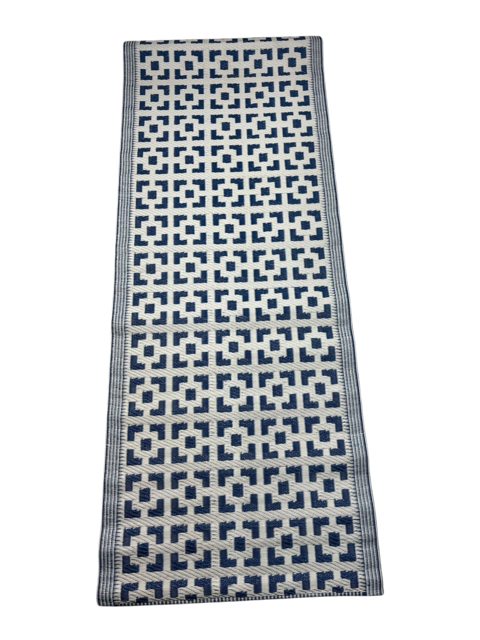 Tappeto in Poliestere con Decori Geometrici Blu - 70x180 cm