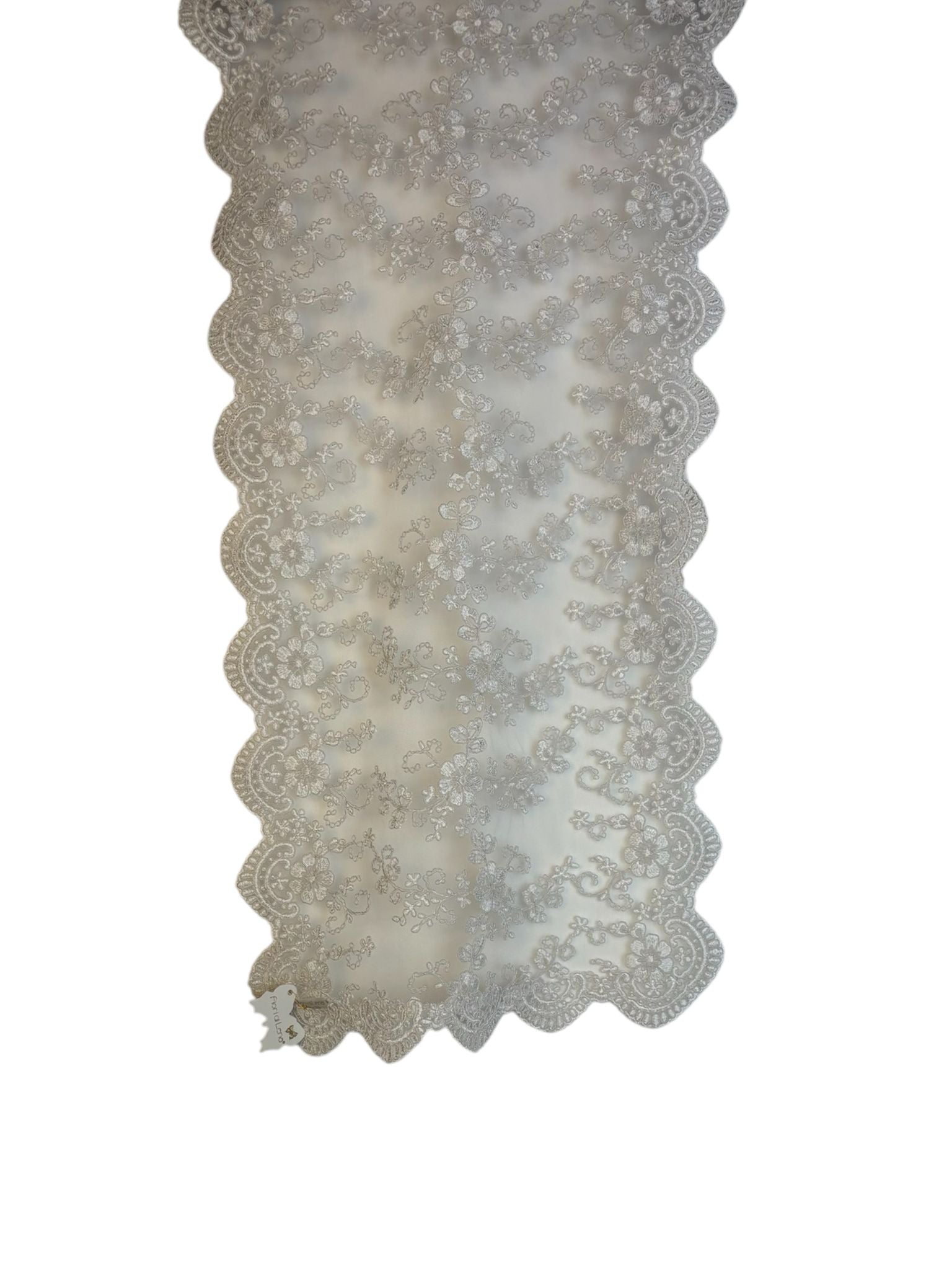 Runner in Pizzo Laminato Bianco 140x40 cm - Fiori di Lena